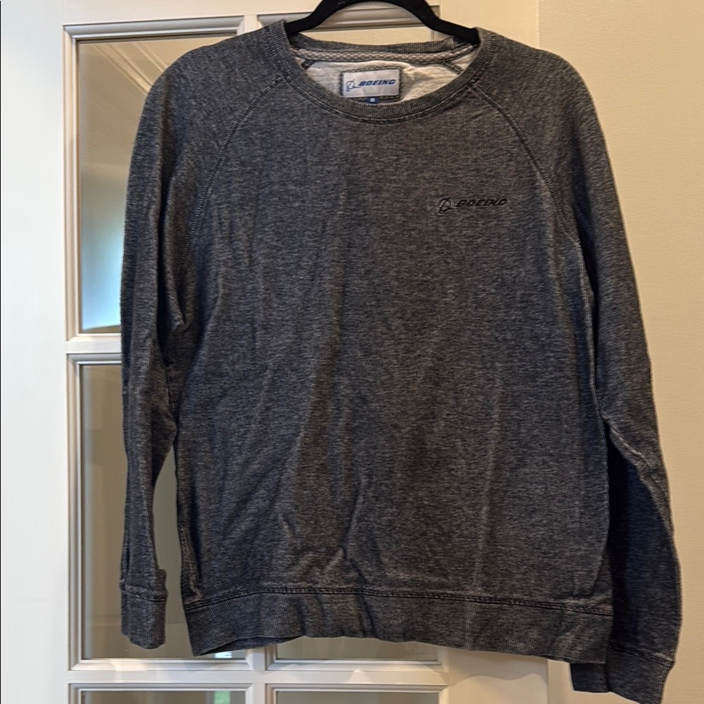 Boeing Gray Ribbed Lightweight Crewneck Sweater